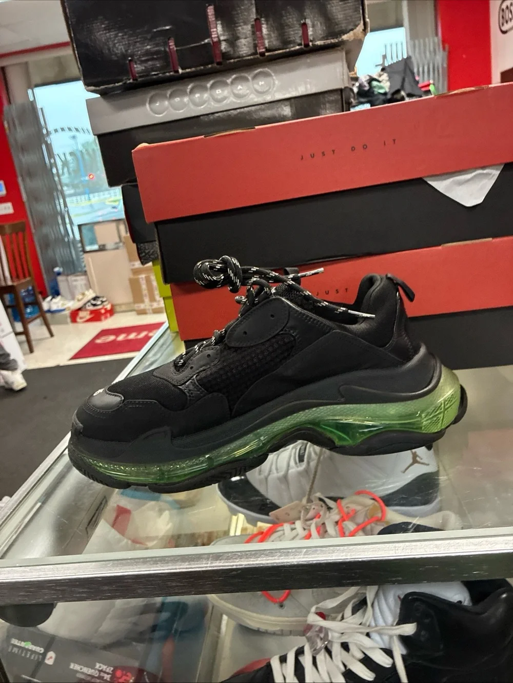 Balenciaga Triple S Clear Sole Black/Green Low Top Sneakers 541624W090N EUR 45